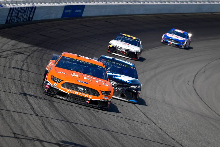 Harvick's Mustang teammate Daniel Suarez joined him near the front with a fifth-place finish. Harvick's Mustang teammate Daniel Suarez joined him near the front with a fifth-place finish.